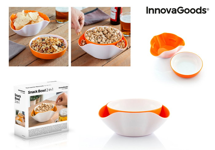 Innovagoods Bols para aperitivos 2 en 1 (2 piezas) inevitablemente apilables para snacks y desperdicios