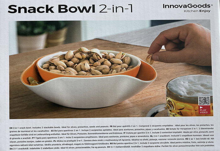 Innovagoods Bols para aperitivos 2 en 1 (2 piezas) inevitablemente apilables para snacks y desperdicios