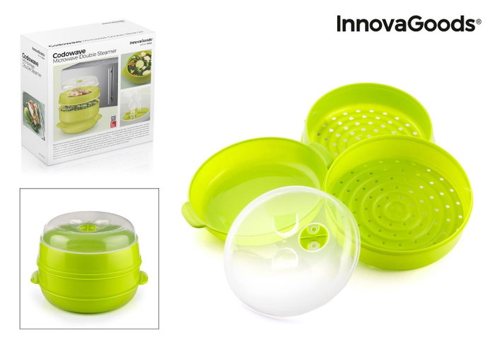 Innovagoods Vaporera Doble Fresh para Microondas Transparente/Verde