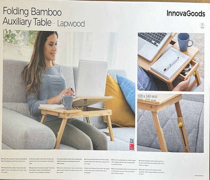 InnovaGoods Mesa Plegable Auxiliar de Bambú Lapwood
