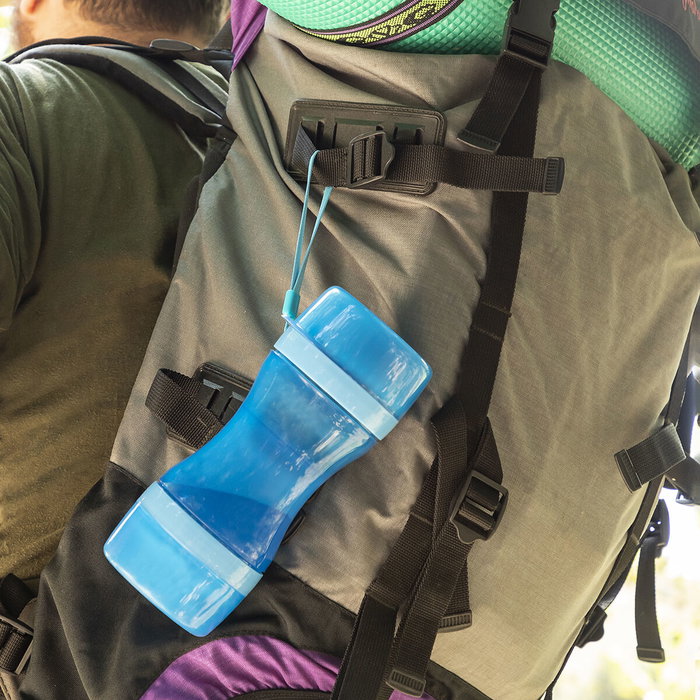 Innovagoods Botella con Depósito de Agua y Comida para Mascotas 2 en 1 Portátil 500ml