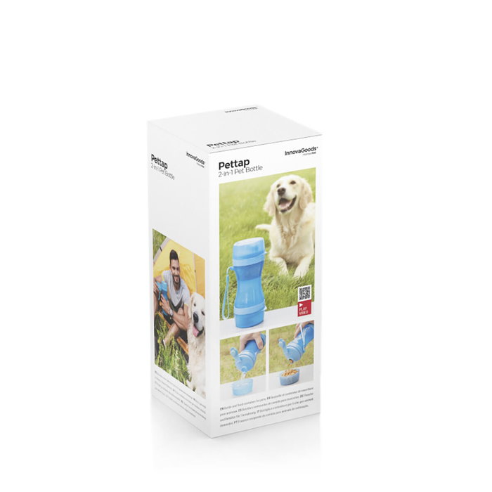Innovagoods Botella con Depósito de Agua y Comida para Mascotas 2 en 1 Portátil 500ml