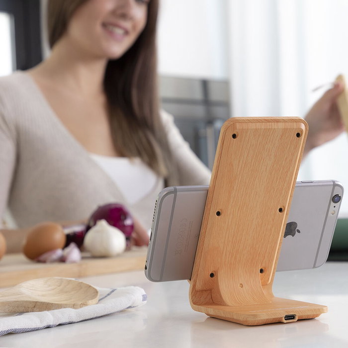 Cargador Inalámbrico Efecto Madera con Soporte Qistan InnovaGoods Cargador Inalámbrico Efecto Madera con Soporte Qistan InnovaGoods