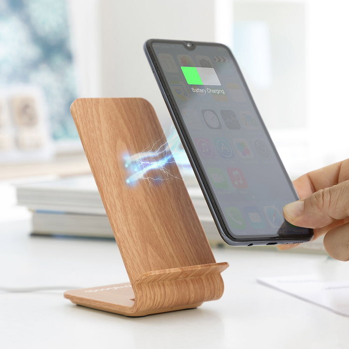 Cargador Inalámbrico Efecto Madera con Soporte Qistan InnovaGoods Cargador Inalámbrico Efecto Madera con Soporte Qistan InnovaGoods