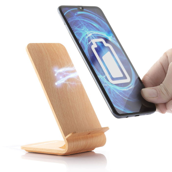 Cargador Inalámbrico Efecto Madera con Soporte Qistan InnovaGoods Cargador Inalámbrico Efecto Madera con Soporte Qistan InnovaGoods