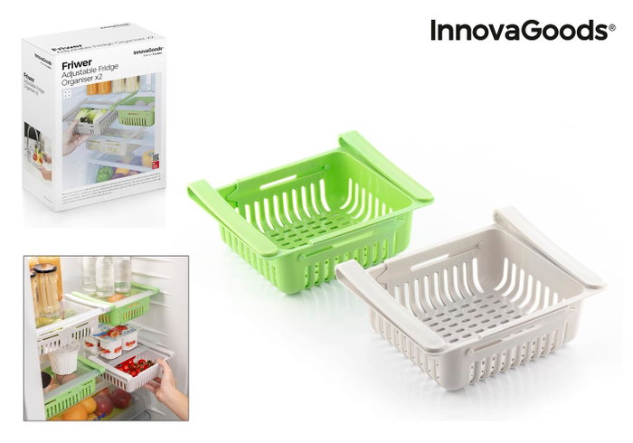 Innovagoods Set de 2 Organizadores Ajustables para Nevera, 20-28cm Innovagoods Set de 2 Organizadores Ajustables para Nevera, 20-28cm