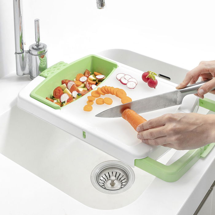 Tabla de Cortar Extensible con Bandeja, Contenedor y Escurridor 3 en 1 PractiCut InnovaGoods