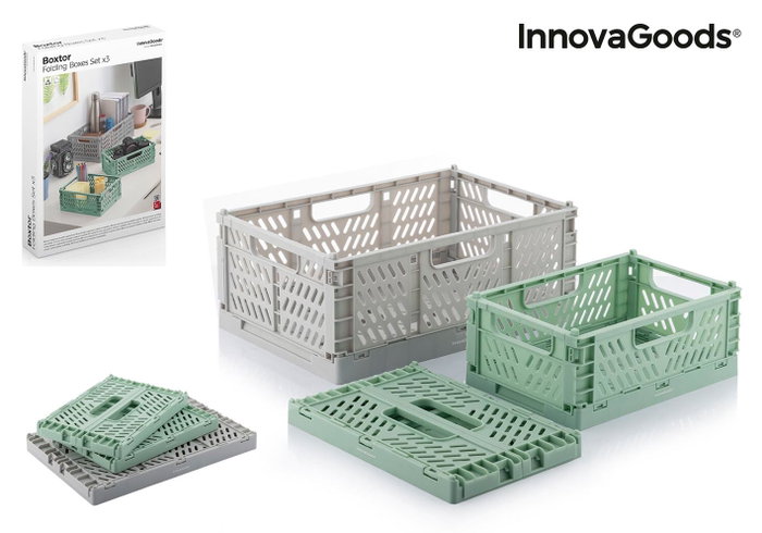Innovagoods Set de 3 cajas organizadoras Boxtor plegables y apilables