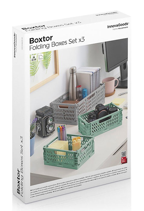 Innovagoods Set de 3 cajas organizadoras Boxtor plegables y apilables