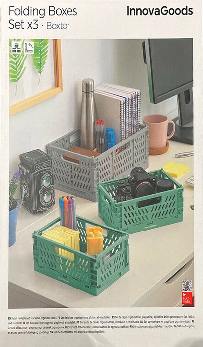 Innovagoods Set de 3 cajas organizadoras Boxtor plegables y apilables