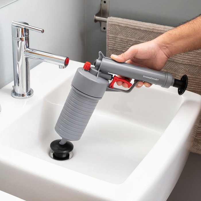 Innovagoods Pistola Desatascadora de Aire Comprimido con 4 Accesorios Adaptadores Universales para Cocinas y Baños