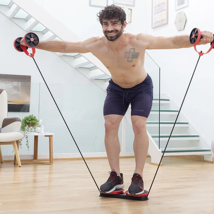 Rodillo Abdominal con Discos Giratorios, Bandas Elásticas y Guía de Ejercicios Twabanarm InnovaGoods