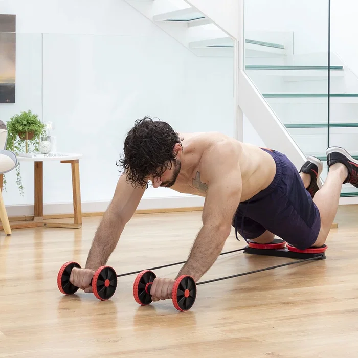 Rodillo Abdominal con Discos Giratorios, Bandas Elásticas y Guía de Ejercicios Twabanarm InnovaGoods