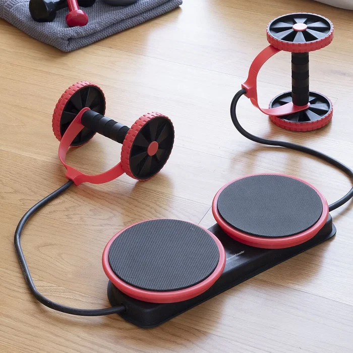 Rodillo Abdominal con Discos Giratorios, Bandas Elásticas y Guía de Ejercicios Twabanarm InnovaGoods