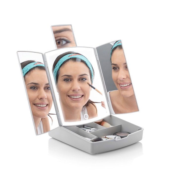 Inde Espejo Led Plegable con Organizador de Maquillaje, 20 cm x 25 cm x 7 cm (6 Unidades)