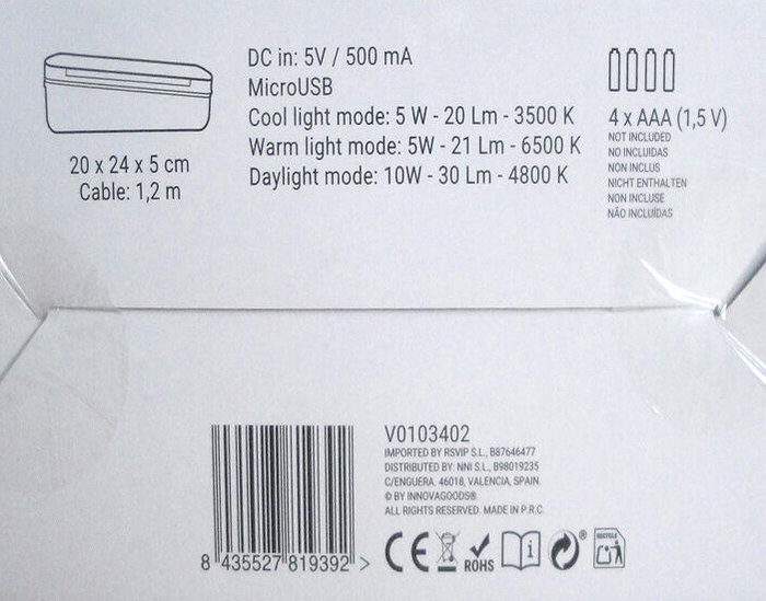 Inde Espejo Led Plegable con Organizador de Maquillaje, 20 cm x 25 cm x 7 cm (6 Unidades)