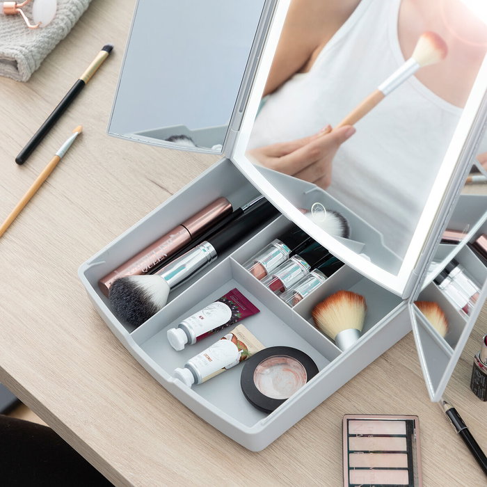 Inde Espejo Led Plegable con Organizador de Maquillaje, 20 cm x 25 cm x 7 cm (6 Unidades)