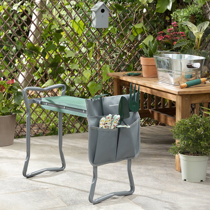 Inde Banco de Jardinería Plegable con Bolsa para Herramientas - Color Negro