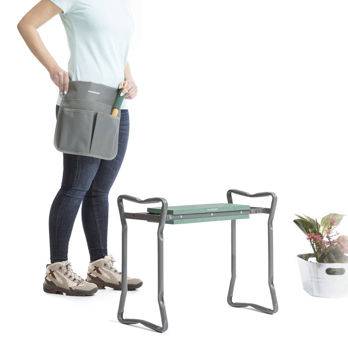 Inde Banco de Jardinería Plegable con Bolsa para Herramientas 58 cm x 27 cm x 12 cm