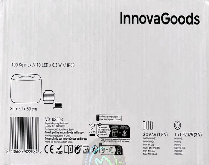 Innovagoods Pulight Asiento Hinchable con Luz LED Multicolor