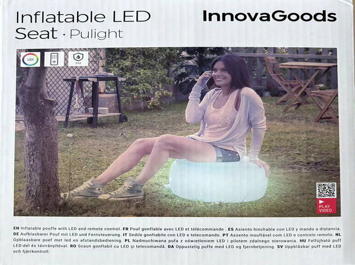 Innovagoods Pulight Asiento Hinchable con Luz LED Multicolor
