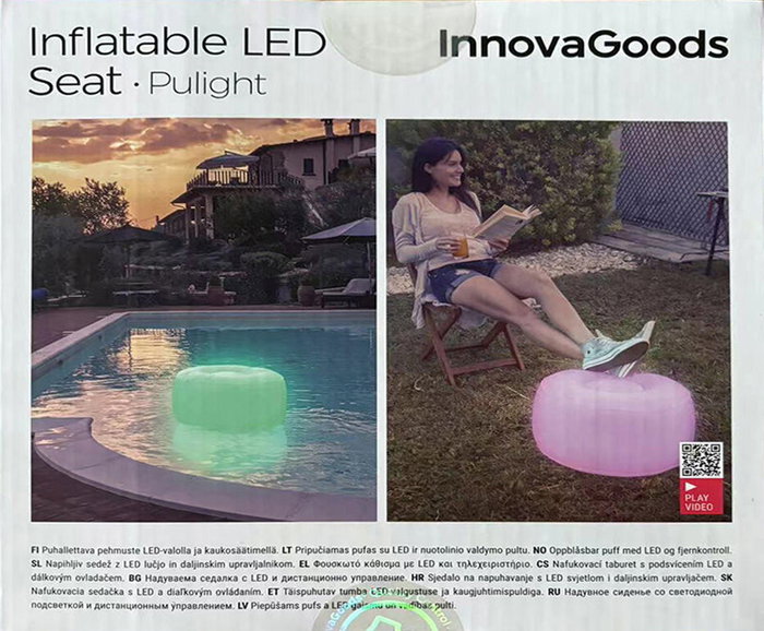 Innovagoods Pulight Asiento Hinchable con Luz LED Multicolor