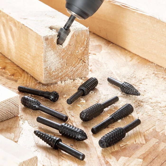 Innovagoods Set de Fresas para Taladro 10 Piezas Acero al Carbono Negro para Madera y PVC