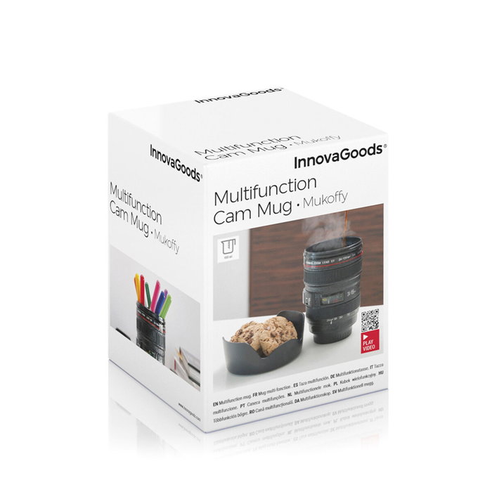 Innovagoods Taza multifunción Mukoffy de 400 ml con diseño de objetivo de cámara fotográfica
