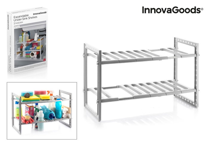 Innovagoods Estantería Extensible para Fregadero con 2 Estantes Ajustables Innovagoods Estantería Extensible para Fregadero con 2 Estantes Ajustables