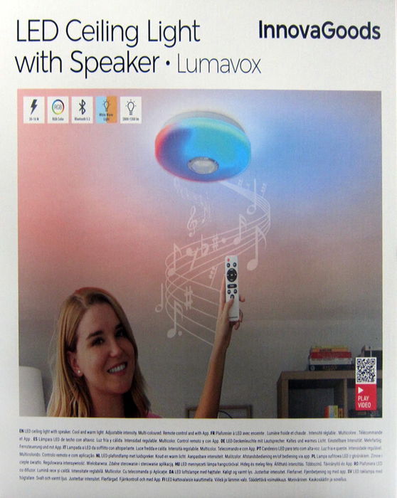 Lumavox Innovago Lámpara LED de Techo con Altavoz 30 cm x 30 cm x 5 cm (4 Unidades)