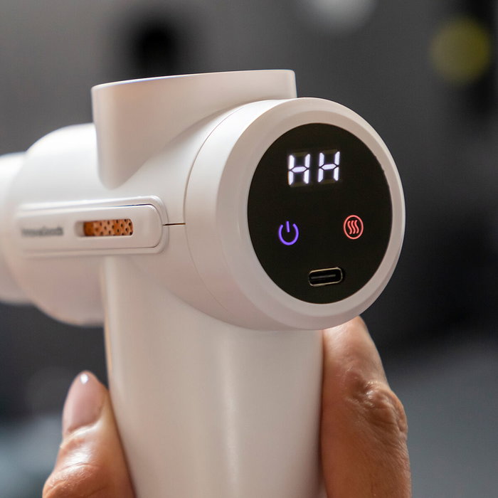 Innovagoods Pistola de Masaje Muscular con Calor y Frío, 6 Cabezales y 6 Velocidades