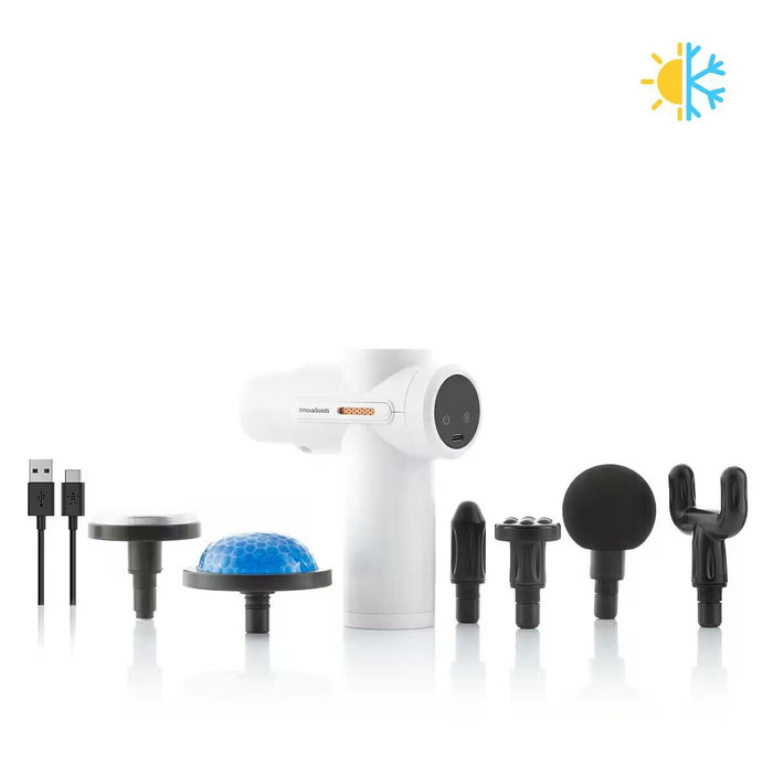 Innovagoods Pistola de Masaje Muscular con Calor y Frío, 6 Cabezales y 6 Velocidades