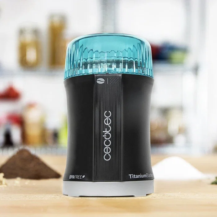 Cecotec Molinillo Eléctrico TitanMill 200 200W para Café y Especias, Cuchillas con Recubrimiento de Titanio, Capacidad 50g, BPA-Free, Negro y Azul