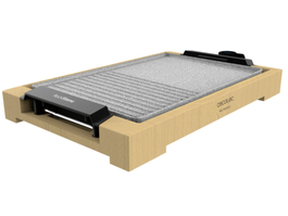 Cecotec 03091 Plancha Eléctrica y Grill, 2000 W, Placa RockStone Antiadherente Extraíble, Termostato Ajustable, Estructura Bambú, 37.5x24.5 cm, Color Gris y Madera