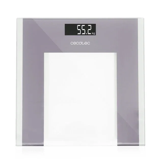 Cecotec Surface Precision Healthy 9100 Báscula de Baño Electrónica de Cristal Templado, Hasta 180 kg, 4 Sensores, 30x30 cm, Pantalla LCD Retroiluminada, Color Blanco con Gris