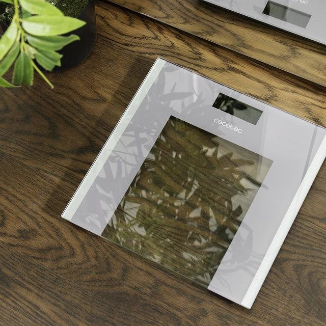 Cecotec Surface Precision Healthy 9100 Báscula de Baño Electrónica de Cristal Templado, Hasta 180 kg, 4 Sensores, 30x30 cm, Pantalla LCD Retroiluminada, Color Blanco con Gris