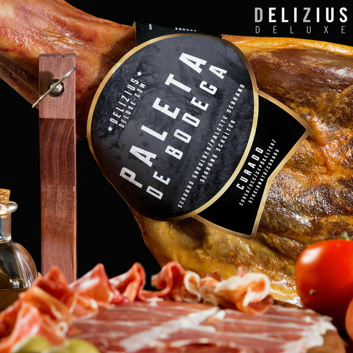 Set de Paleta Curada de Bodega, Aceite de Oliva y Jamonero Delizius Deluxe