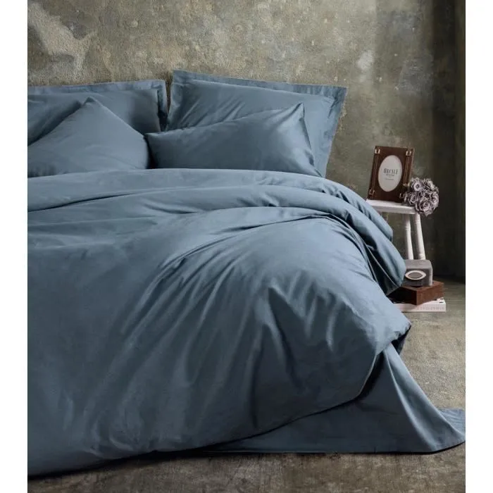 Parure de lit 3 pièces - Housse de couette 240 x 220 cm et 2 taies d'oreiller 60 x 60 cm - 100% coton renforcé anthracite - Ensemble literie King