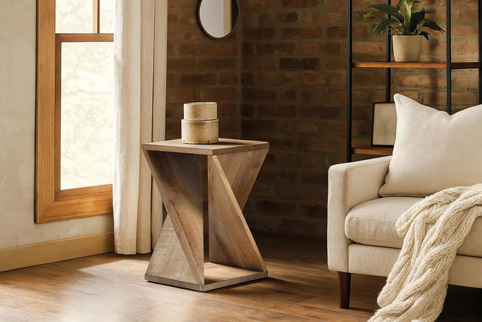 GINER Y COLOMER Tabouret en bois de manguier massif, design naturel, 35 cm x 35 cm x 57 cm