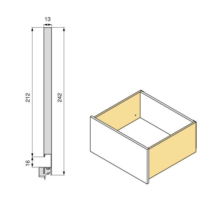 Emuca Tiroir extérieur Vertex avec réglage 3D, hauteur 242 mm, 60 kg, blanc