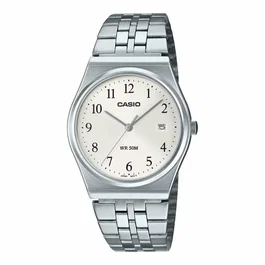 Casio MTP-B145D - Montre Homme à Quartz Analogique - Cadran Blanc et Bracelet Acier Inoxydable - Indicateur de Date - Étanchéité 5 Bar