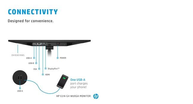 HP E24i G4 Écran PC 24" (60,96 cm) WUXGA 1920x1200 IPS 16:10, 250 cd/m², 5 ms, Anti-lumière bleue, Design ergonomique