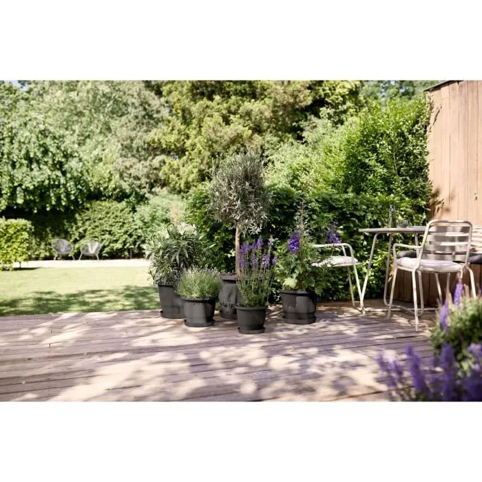 ELHO Pot de fleurs Amiga Rond 47 Noir - Pot jardin extérieur en plastique 100% recyclé résistant au gel - Ø 47 x H 35 cm