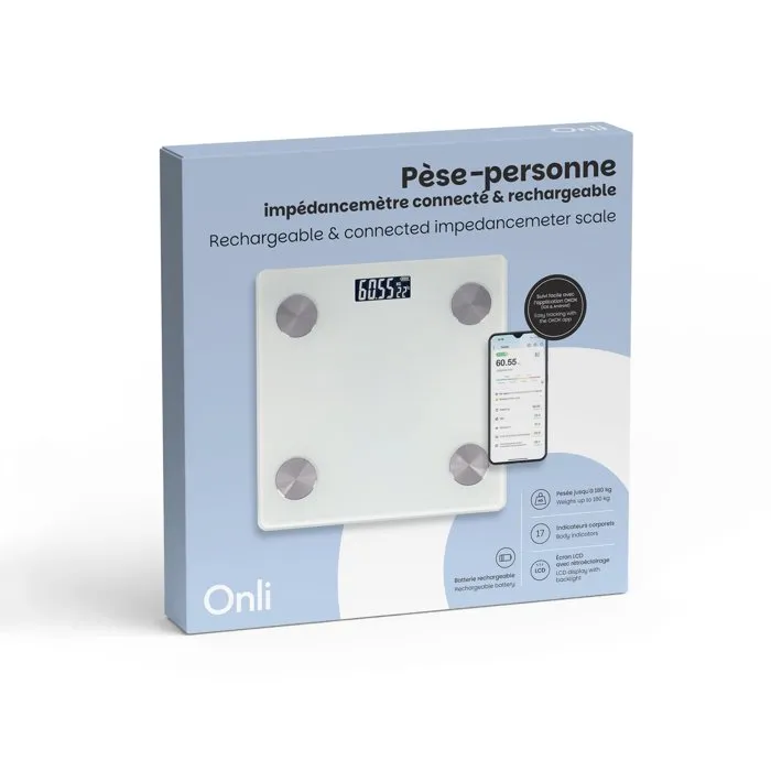 Onli Pèse-personne connecté rechargeable ON1029W - 17 indicateurs corporels