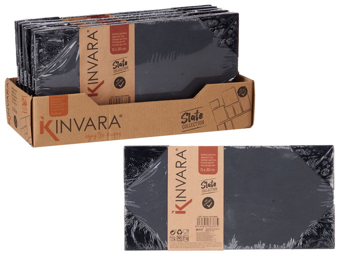Kinvara Plateau à Apéritif Rectangulaire en Ardoise Noire 30x15 cm (Set de 24)