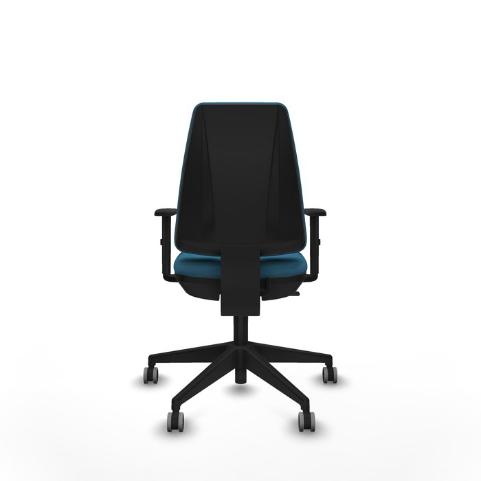 Chaise Elche Contact permament de base Tissu Vert pétrole Base pyramidale noire Accoudoir 1D Sans appui-tête Roulettes 65mm pour moquette