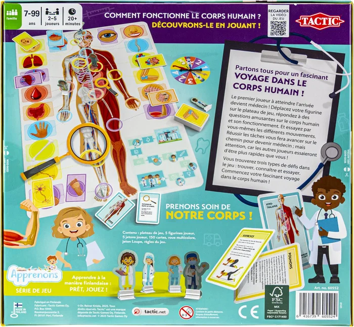 Tactic - Jeu de société éducatif 'Apprenons le corps humain' - À partir de 7 ans - 2 joueurs et plus - Découverte du fonctionnement du corps