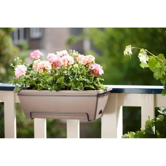 Elho Balconnière BARCELONA ALLIN1, Pot de Balcon Extérieur 9L, 49.5x27.5x18.5 cm, Marron, 100% Recyclé, Arrosage Pratique