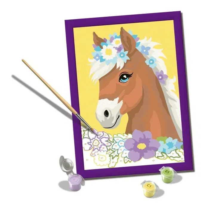 Ravensburger 25906 - Kit de Peinture par Numéros CreArt Kids, Tableau Cheval Fleuri 18x24 cm, Avec Cadre, à Partir de 7 Ans, Numéro d'Art