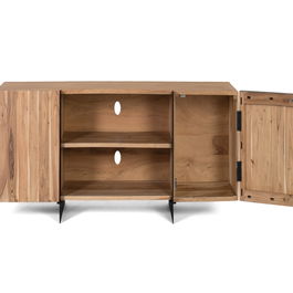 GINER Y COLOMER - Meuble TV en bois d'acacia et métal teinté naturel - 200 x 40 x 50 cm - Large espace de rangement pour équipements multimédias